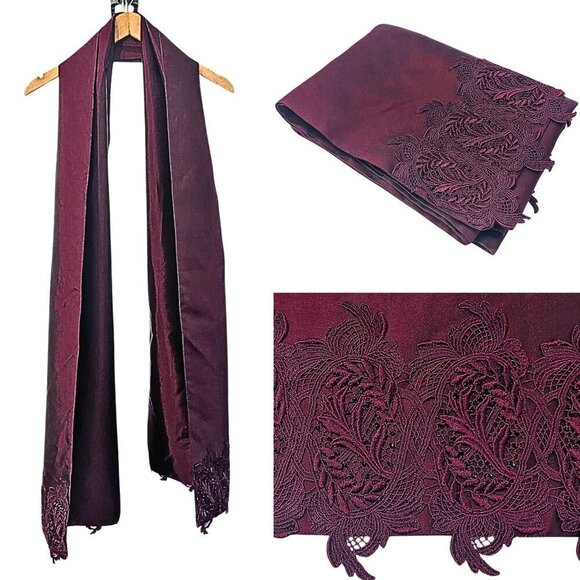 Vtg 2000 HELEN MORLEY Bordeaux Silk Blend Strapless Gown + Shawl Size 14 - Picture 7 of 8